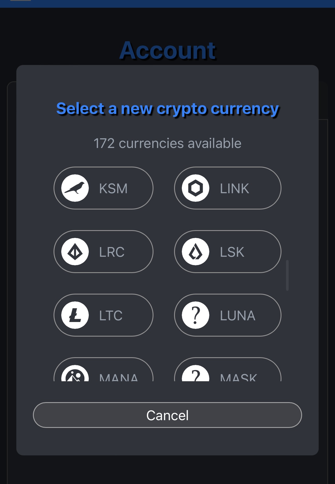 CryptoBot screenshot - select crypto